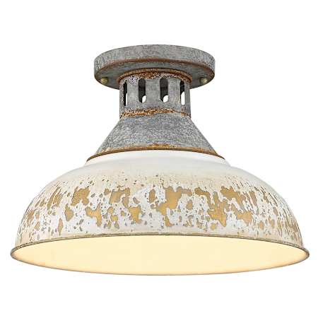 Golden Lighting Kinsley 14" Wide Semi-Flush Ceiling Fixture with Antique Ivory Shade Aged Galvanized Steel